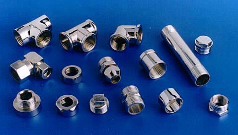 Chrome plated C.P. Brass Sanitary CP Nickel plated plumbing and bathroom Fittings .We offer Brass barrel Nipples,  extension pieces extensions 3 piece connectors square Brass plugs  sockets Polished Brass nipples sockets reducers  tees compression fittings hex plugs hexagon bushes Hex Brass German nuts water mixer Brass&nbsp;nipples  parts We are largest Indian manufacturer supplier exporter